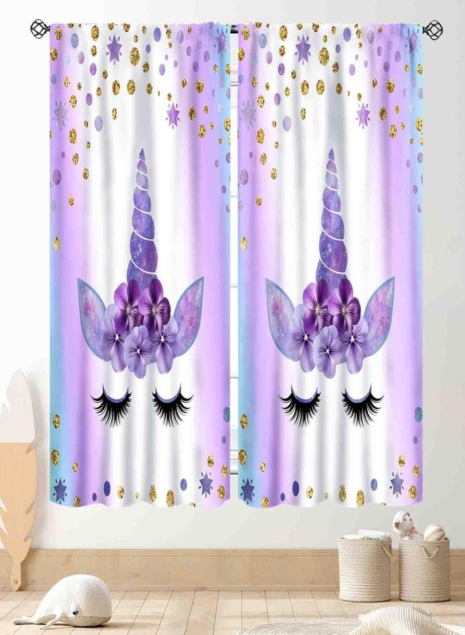 TKUYO Unicorn Curtains for Girls Bedroom, Ombre Rainbow Purple Princess Unicorn Colorful Blackout Rod Pocket Drpaes for Girls Kids Baby Room Living Room Nursery Window Treatments 2 Panels Sets, 84"x63" Inch - Image 1